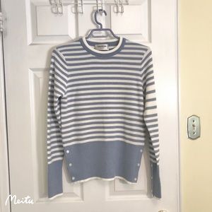 Thom Browne Jersey Stipe Knit Tee in Light Blue and White Fits S/M